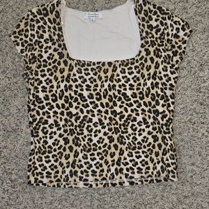 Faded Rose Essentials Leopard Print Top – Size XL – Square Neck